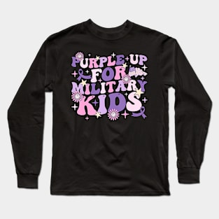 Purple Up For Military Kids Cute Groovy Military Child Month Long Sleeve T-Shirt